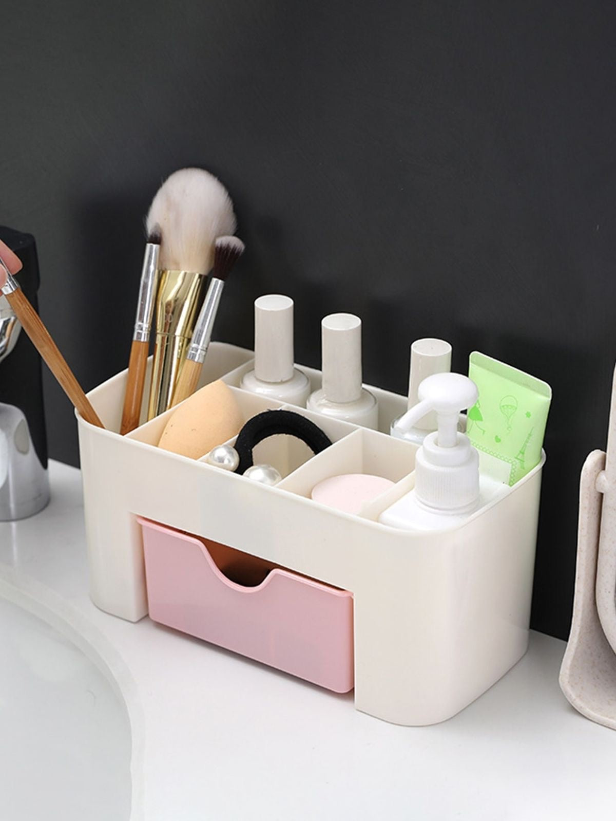Makeup Organizer | Make Up Brush Storage Box With Drawer | Desktop Cosmetics Storage Box Division | Office Desk Organiser | Stationery Storage Box