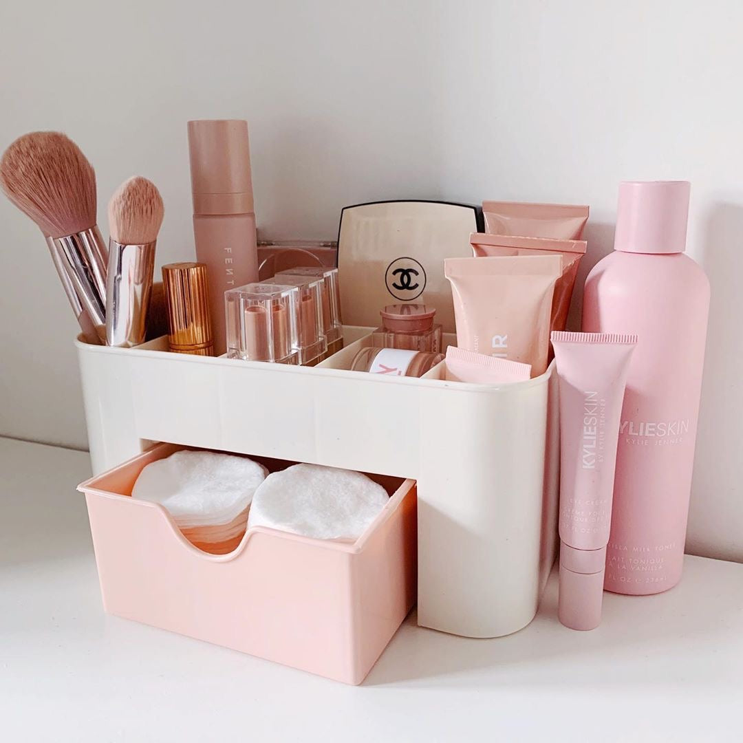Makeup Organizer | Make Up Brush Storage Box With Drawer | Desktop Cosmetics Storage Box Division | Office Desk Organiser | Stationery Storage Box